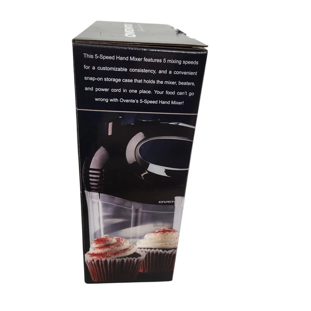 Ovente HM151B 5-Speed Hand Mixer Black 150W Electric Snap-On Storage Case Set